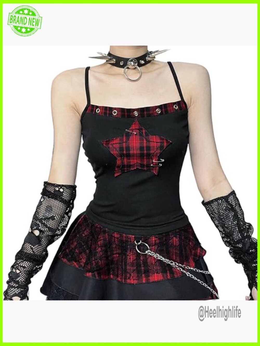 Y2K Spaghetti Strap Square Neck Crop Plaid Tank Top